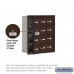 Salsbury Cell Phone Storage Locker - with Front Access Panel - 4 Door High Unit (5 Inch Deep Compartments) - 12 A Doors (11 usable) - Bronze - Recessed Mounted - Master Keyed Locks  19145-12ZRK